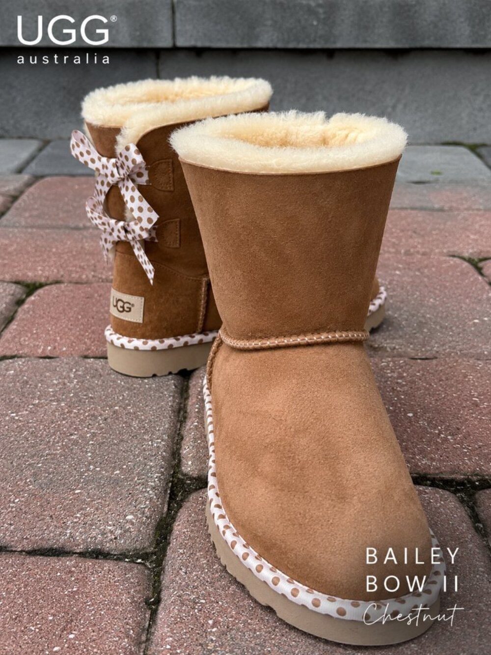 UGG Australia Bailey Bow II Boots Chestnut Sheepskin Suede Women's US 7